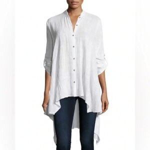 XCVI white cotton gauze button oversized shirt tunic hi low asymmetrical Size M